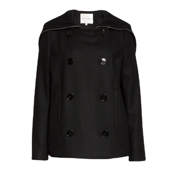Judith and Charles Wool Blend Coat Black Double Breasted Peacoat Size 6 NWT - Picture 4 of 12